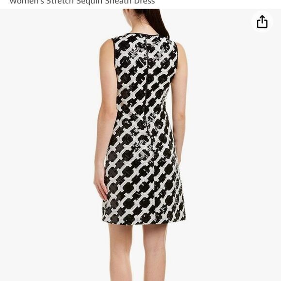 Taylor Womens Sheath Dress 10 Black White Sequins Cocktail Shimmer Statement - Picture 4 of 10